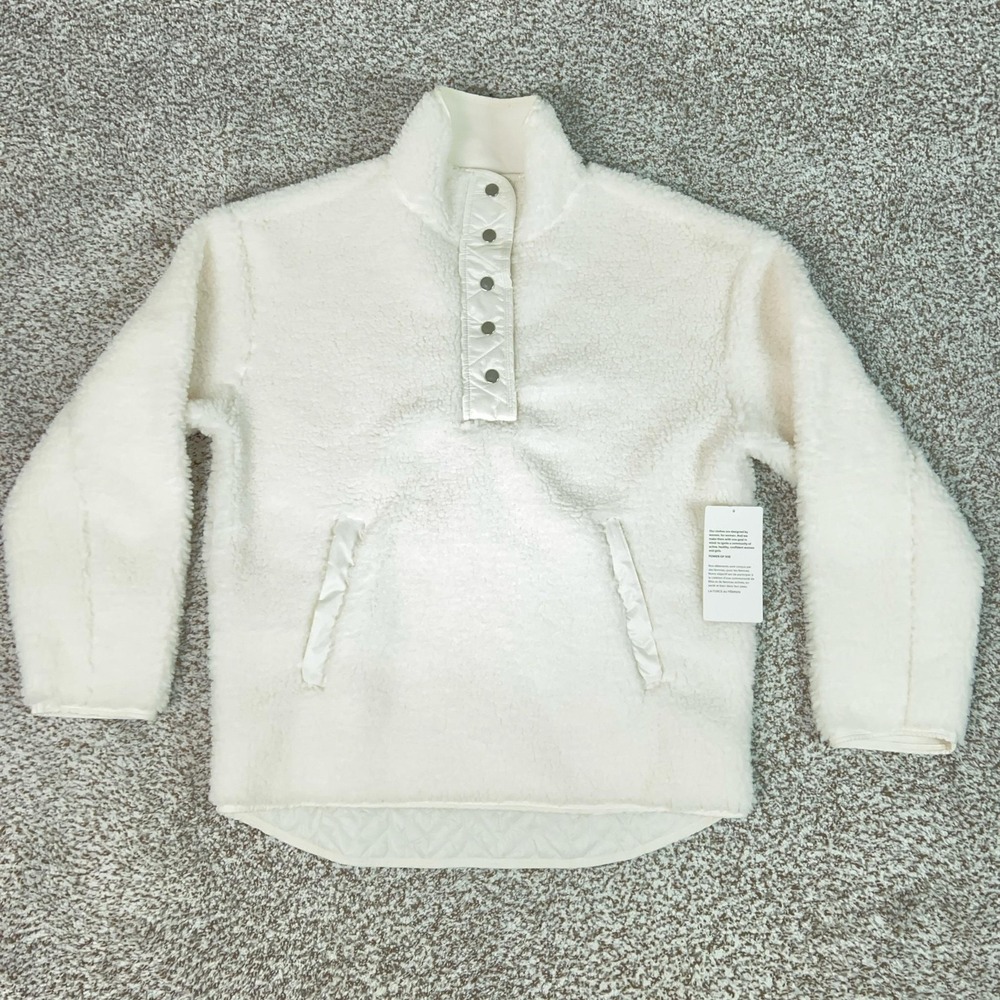 Athleta Jacket‎ Womens M White Fleece Cozy Sherpa Snap Sweatshirt Outdoor Lounge